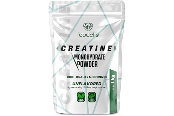 Foodelis Creatina Monohidratada en Polvo 1 kg / 333 Dosis - 100% Creatina Monohidrato Micronizada - Sin Sabor - Pura y Sin Aditivos - No-GMO - Alta Solubilidad - Incluye Dosificador