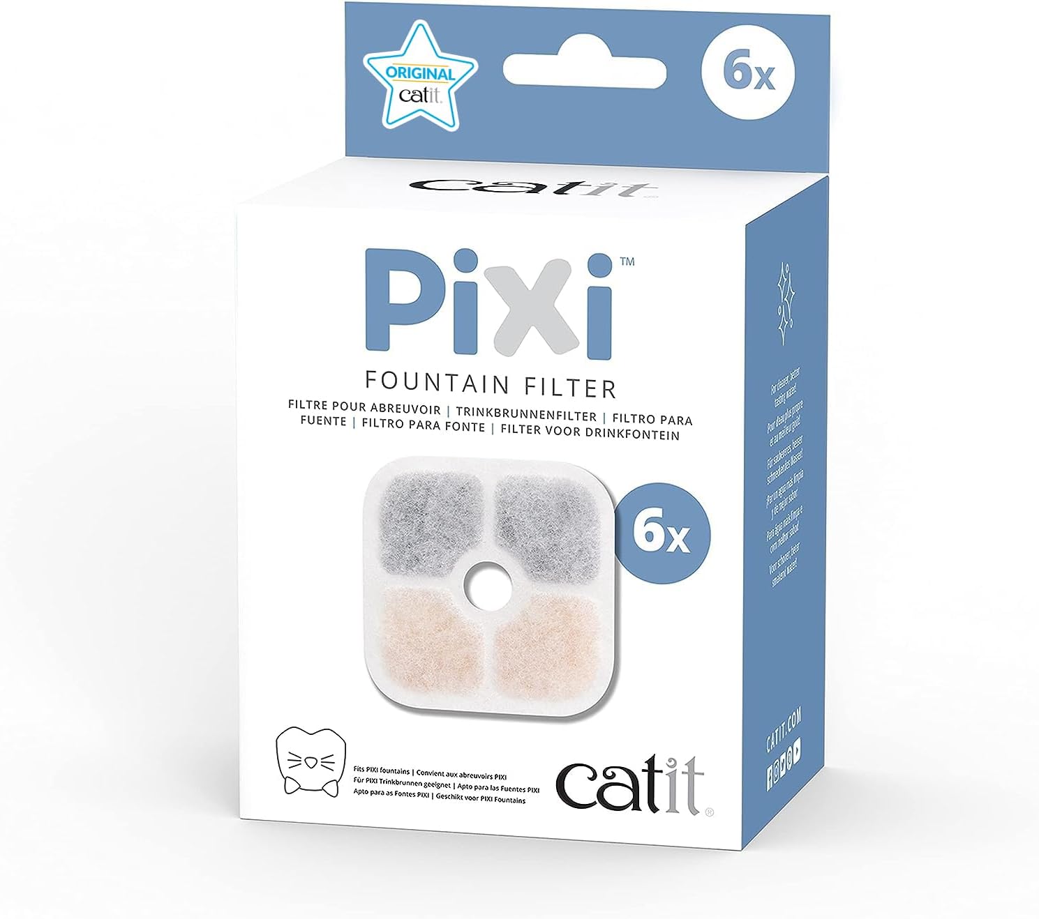 Catit Pixi 43722 Lot de 6 filtres de rechange pour fontaine à eau Catit Pixi Blanc