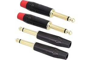 XMSJSIY Spina audio TS da 6,35 mm, connettore mono maschio da 1/4", spina per microfono 6,3 TS placcata in oro per chitarra/altoparlante/microfono, ecc. (confezione da 4)