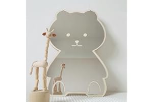Sarah Duke Specchio da parete per cameretta dei bambini, in acrilico, con coniglietto in legno, decorazione da parete per cameretta dei bambini, bagno (orsetto miley)