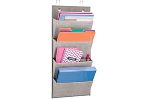 mDesign Organizer wisz?cy ze wzorem jutowym – du?y organizer do szafy z oddychaj?cego polipropylenu – torby materia?owe do zawieszenia na drzwiach lub do monta?u na ?cianie – szary