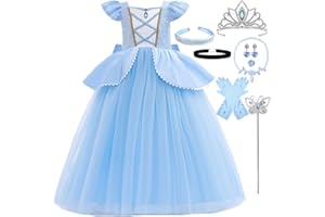 LiUiMiY Kostium Kopciuszka dla dziewczynek, dzieci, niebieska sukienka księżniczki, stroje na Halloween