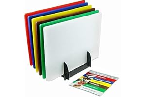 Acense Professional Large Chopping Boards for Commercial Kitchen- 45 x 30 x 10mm - Colour Coded (Assorted with Rack)
