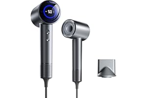PKBD Phon Capelli Professionale a Ioni con 200 Milioni di Ioni Negativi, Asciugacapelli per Asciugatura Rapida con Display LED 30°C/50°C/ 70°C Temperatura per Viaggi e Domestico(Grigio)