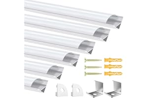 PASUN 6 Pack LED Aluminum Profile, 3.3ft/1m V-Shape LED Strip Diffuser, LED Channel with Milky White Cover, End Caps and Mounting Clips for LED Strip Light Cover, LED Diffuser Easy Installation Easy to Cut