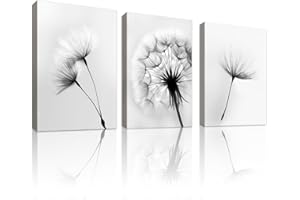 WENGTIAO 3 Pièces Pissenlit Tableau Decoration Murale Encadré Toile Peinture Moderne Minimaliste Florale Noir et Blanc Decoration Murale Salon Maison Deco Chambre 30x40cmx3