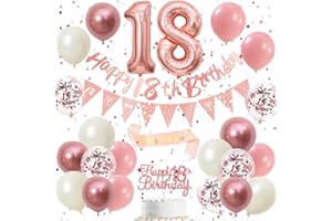 DEARLIVES 18th Birthday Decorations Retro Pink Rose Gold - Double Digits 18 Party Supplies Set for Women & Girls, birthday Banner, Pennant Flags, Cake Topper, Balloon Assortment (18th Pink Birthday Set)