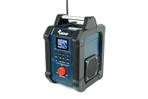 LEICKE Radio de Obra Resistente con Dab+, FM, Bluetooth, AUX, batería integrada de 4000 mAh, Altavoces de 2 × 15 W y Pantalla LCD de 2,4”
