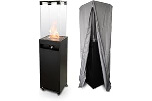 Planika Faro - Foyer Décoratif avec Cheminée pour Jardin - Chauffage de Terrasse au Gaz Propane - Extérieur - Portable - Minimaliste - Noir - avec Hosse de Protection - 8kW
