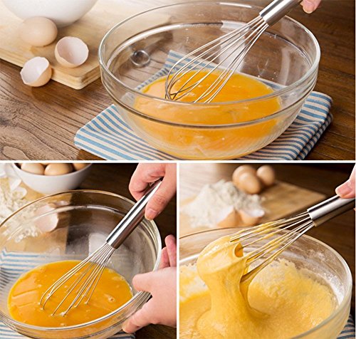 Edelstahl – Küchen Schneebesen – Ballonschneebesen, Eier, Milch. Küchenutensil zum Mischen, Schlagen und rühren, Set vo 3 – 8Zoll + 10Zoll + 12Zoll (Edelstahl) - 6