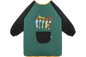 MAJOME Malschürze Kinder Wasserdicht Kinder Malkittel Malerkittel für Kinder einstellbar Bastelschürze für Kinder 5-11 Jahre Mädchen/Junge mit Ärmeln und Big Taschen für Schule Kunst Malerei
