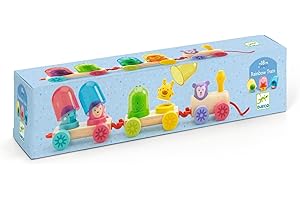 DJECO Rainbowtrain - Jeu de Construction, dès 18 mois - Train en Bois, Figurines Animaux et Cloches Colorées - Motricité et Découverte des Mélanges de Couleurs - Stimule la Créativité - Bois Durable