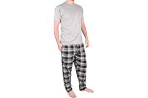 Gaffer Pajamas Set, Men's Cotton Lounge Pants with Check Design and Short Sleeve T-Shirt, Size S, M, L, XL, 2XL