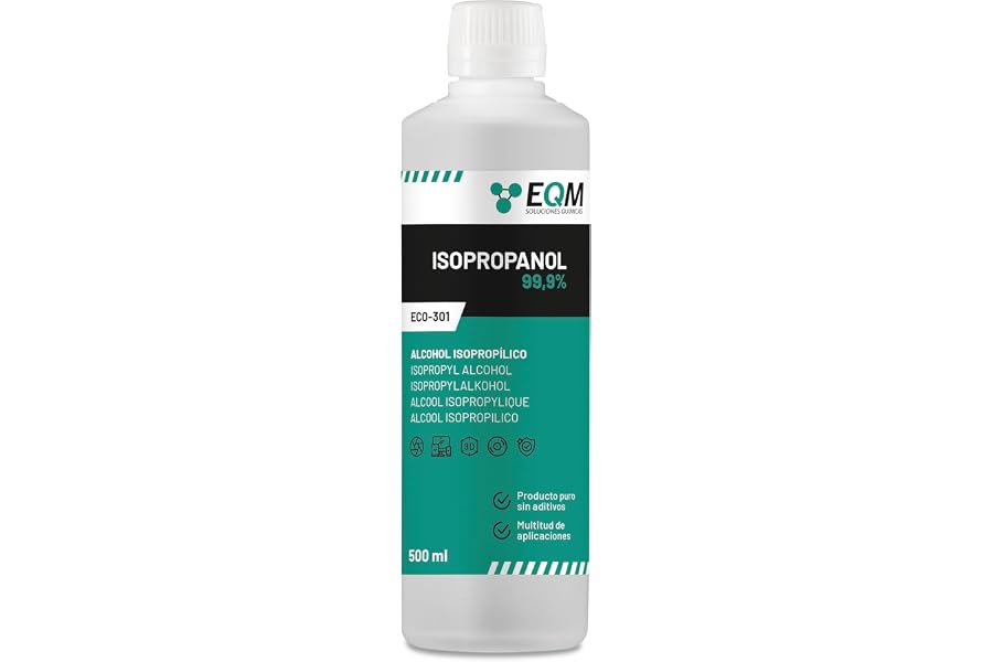 EQM - ECO-301 - Alcohol Isopropílico 99,9% - 500 ML - Isopropanol - Limpieza componentes electrónicos, objetivos y pantallas 
