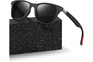 kunchu Sunglasses Mens Unisex Polarized Womens UV400 Protective Rectangular Sunglasses Black Anti-Glare Lenses Classic Ultra Light Square Driving Hiking Golf Fishing Sports Shades