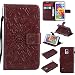 Produktbild Lonchee Samsung Galaxy S5 SV I9600 G900 Leder Wallet Tasche Brieftasche Schutzhülle , Sonnenblumen geprägten Muster Design Hochwertige PU Leder Folio Tasche Case Hülle im Bookstyle mit Standfunktion Kredit Kartenfächer (braun)