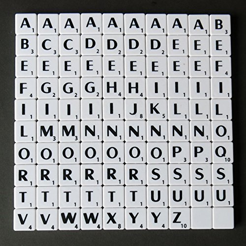 flyingstart Full Set von Scrabble Fliesen Schwarz Buchstaben auf weiß Kunststoff Fliesen – Ersatz, Handwerk, Scrapbooking und Schmuck, 100 Fliesen