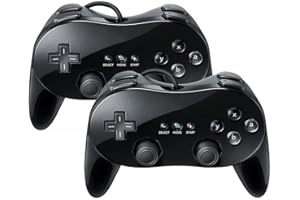 TheMax Wii Classic Controller Pro Remote Joypad Game pad classic controllers Pro Black (2 Pack) For Wii Wii U Classic Console