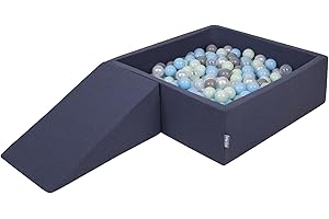 KiddyMoon Spielplatz Aus Schaumstoff Mit Quadrat Bällebad (200 Bälle) Ballgruben Für Babys Spielbad Hindernisläufen, Hergestellt In Der EU, Dunkelblau:Perle/Grau/Transparent/Babyblue/Minze
