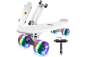 CUTEMELO Monopatín Skateboard Completo Niños con 4 Ruedas LED para Niño y Niña Penny Board Mini Cruiser de 55CM con Herramienta T de Patinete Todo-en-uno