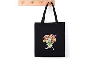 CIMVIDI Traje de Bordado de Bolsa de Lona, Traje de Bordado Cruzado Con Patrón Floral Adecuado Para Principiantes, Incluyendo Herramientas de Hilo de Color Que Explican El Marco de Bordado de Bolsa