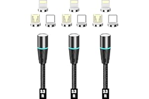 N. NETDOT NetDot magnetyczny kabel do ładowania, 3 w 1 Gen12, 3 szt. (1,0 m/czarny), maks. 18 W, szybkie ładowanie, magnetyczna ładowarka do telefonu i magnetyczna ładowarka do transferu danych do micro USB, USB-C/typu C i i-Product