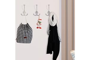YIHATA Pesado Ganchos Percheros de Pared, 5 Piezas Tres Ganchos para Colgar, Gancho Perchas Vintage para Abrigos con Tornillos para Colgar Abrigo Sombrero Toalla Bufanda Bolso Llave Gorra (Plata)