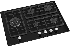 Ferre SL135-70cm Built-in Gas Hob - 5 Burners - Black Glass Body