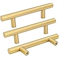 goldenwarm Pack of 15 Brushed Brass Cabinet Door Handles Pulls for Cabinet 3inch Gold Drawer Handles - LS201GD76 Kitchen Hardware Bathroom Door Pulls, 5 inch Overall Length