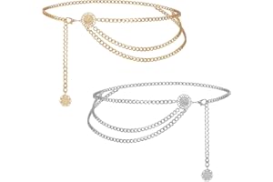 CENCERY 2er Set Verstellbare Taillenkette für Damen - Silber & Gold, 90cm Metall Gürtel für Piratenkostüm & Mode Accessoires
