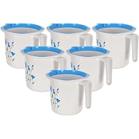Kuber Industries Floral Print Plastic Bathroom Mug 1.5 Litre Pack of 6 (Blue)-46KM0197
