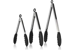 U-Taste Set di 3 Pinze Cucina, Pinze da Cucina in Acciaio Inossidabile 18cm, 23cm e 30cm con Spazzole in Silicone Antiaderente e Resistente al Calore 315°C per Uso Alimentare.(Nero)