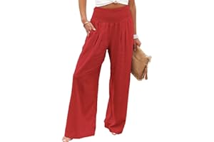 Sunfanrtnn Women Cotton Linen Pants Elastic High Waist Wide LegLounge Trousers Casual Loose Palazzo Yoga Beach Pants with Pockets