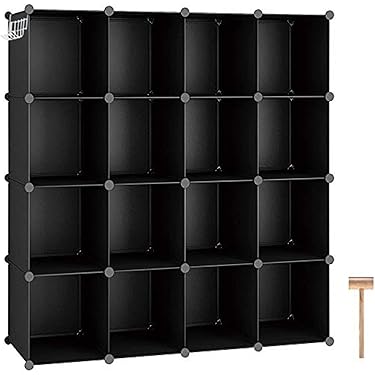 Mavivegue Bookshelf, 12 Cubes Storage Organizer, DIY Bookcase, Metal Bookshelf, Tall Bookcase for Bedroom, Living Room, Office, Closet, Black Cabinet
