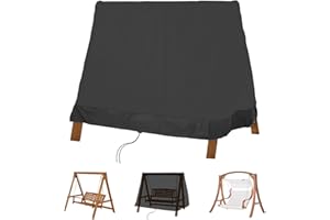 KEKAFU Hollywood Swing Cover Pointed Roof Waterproof Hollywood Swing Protective Cover with Drawstring, Cover for 3-Seater Hollywood Swing, Tarpaulin 420D Oxford Cloth Black (200 x 139 x 200 cm)