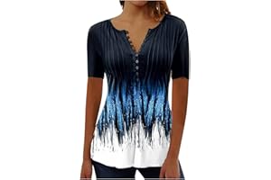 YOLOKE 2023 Summer Short Sleeve Tops for Women UK Trendy Casual Floral Graphic Shirts Tunic Blouses Plus Size Crew Neck Boho Henley Tees