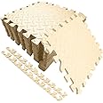 Cestbella Interlocking EVA Foam Mat, 12 Packs Protective Floor Tiles Foam Matting Soft Puzzle Exercise Padding Non-slip Baby Crawling Mat 8mm for Home Gym Yoga Workout Equipment Playroom 30x30 Beige