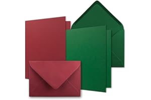 FARBENFROH BY GUSTAV NEUSER 20x Karten-Set DIN B6 - Dunkelrot - Dunkelgrün - 12 x 17 cm Faltkarten mit Umschläge - 2 Farben - Nassklebung
