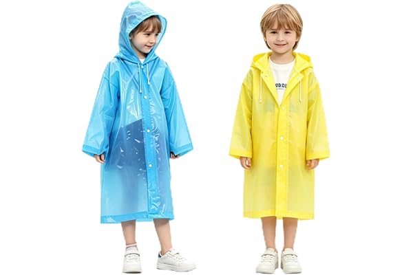 XiDeShop Set med 2 vattentäta regnkappor för barn, återanvändbara, miljövänliga och lätta, en storlek för pojkar och flickor i åldern 6–12 år, perfekt för utomhusaktiviteter och resor