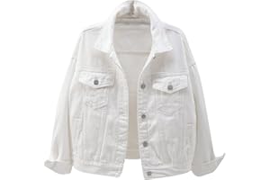 IQYU Cazadora vaquera para mujer, corte holgado, estilo informal, chaqueta vaquera, chaqueta vaquera con volante, para mujer