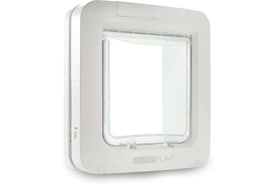 Sure Petcare SureFlap Microchip Pet Door for Cats & Small Dogs with Curfew Timer, Compatible with RFID Collar Tags and Microchips, 1-Button Control, White, 4 x C Cell Batteries Required, Not Included