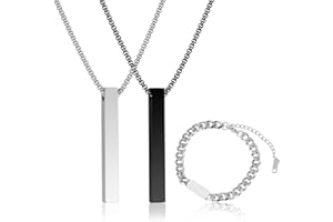 DGUSO Collar Hombre 2 Piezas Collares Hombre con Colgante, Collar Hombre Acero Inoxidable Negro y Plateado, Collar Acero Inoxidable Hombre con Pulsera para Hombres, Collares Para Hombre longitud 60 cm