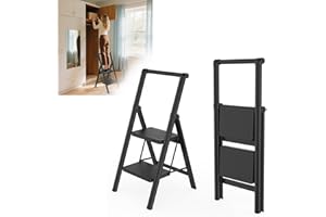 Froadp Escabeau pliable à 2 marches - Antidérapant - En fer - Multifonction - Avec main courante - Pour la maison, la cuisine et l'extérieur - Charge maximale : 250 kg