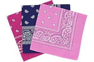 By Neki Paisley Bandanas Headband Scarf Pack Of 3 Mixed Colours Cotton Paisley Print, Fashion Hair Accessory, Sports, Multifunctional, UK Seller FREE UK Postage (Hot Pink, Navy, Baby Pink)