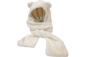 Dawwoti Women Winter Hooded Scarf for Head, Warm Thick Neck Warmer Cute Cat Ears Scarf and Hat Set