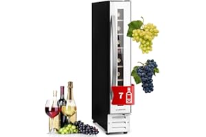 KLARSTEIN Vinoteca, Nevera para Vinos con 1 Zona de Refrigeración, Botellero Puerta Cristal para Vino, Proseco, Expositor Interior y Exterior, Panel Táctil, 20 L., Vinoteca Capacidad 7 Botellas