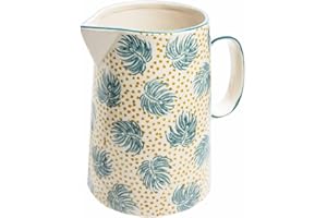 TRANQUILLO Karaffe, Wasserkrug aus Keramik, Vase, Krug BOHO CHIC blau, 17,5 x 13 x 18 cm, 1500 ml