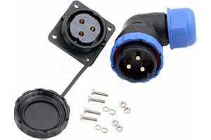 HangTon HE29 3 Pin Poder Conector a Prueba de Agua 45A, Cable Macho Hembra 90 Grados en ángulo Enchufe + zócalo de Montaje en Panel