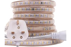 GQL 1m LED Strip AC 220V 240V IP65 Waterproof 3014 SMD 120LEDs/m Commercial Rope Light, Warm White Ribbon for Home Kitchen Cabinets Ceiling Garden Decoration UK Plug