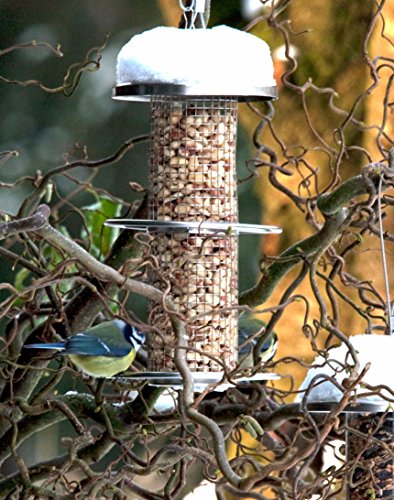dobar 10041 Futterspender für Vögel mit Edelstahlgitter, Futterstation-Futtersäule für Wildvögel Anflugsringen, 14 x 14 x 26 cm, metall - 3